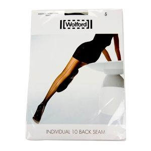 Wolford black woven 10 back seam tights.